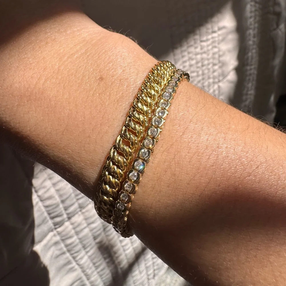 14k Gold Half Bezel Diamond Link Tennis Bracelet